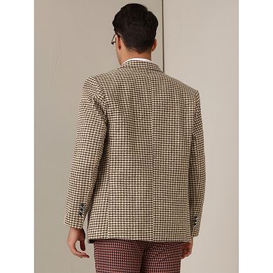 Houndstooth Blazer for Men Classic Fit Business Two Button Plaid Sports Coat