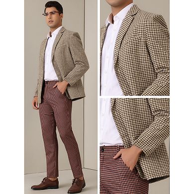 Houndstooth Blazer for Men Classic Fit Business Two Button Plaid Sports Coat