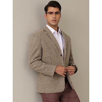 Houndstooth Blazer for Men Classic Fit Business Two Button Plaid Sports Coat
