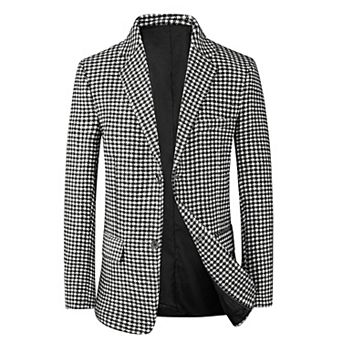 Houndstooth Blazer For Men Classic Fit Business Two Button Plaid Sports Coat