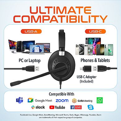 Delton 40y USB/USB-C Mono Headset with Noise Canceling Mic (DWH40YAC)