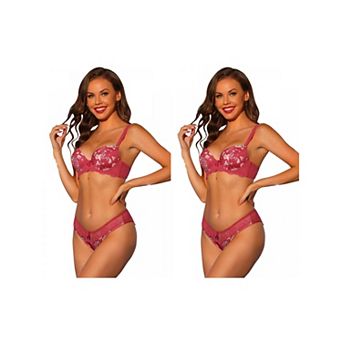 2 Packs Women's Lingerie Set Adjustable Straps Lace Underwired Bras And Panties