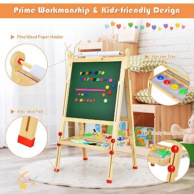 Kids Art Easel With Paper Roll Double-sided Regulable Drawing Easel Plank