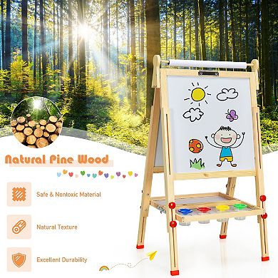 Kids Art Easel With Paper Roll Double-sided Regulable Drawing Easel Plank