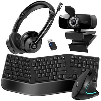 Delton 30x Work Anywhere Bundle: Ergonomic Keyboard, Mouse, Webcam, Headset (DBND4WLS30X)