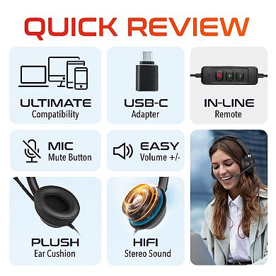 Delton 42y Usb/usb-c Stereo Headset With Noise Cancelling Microphone (DWH42YAC)
