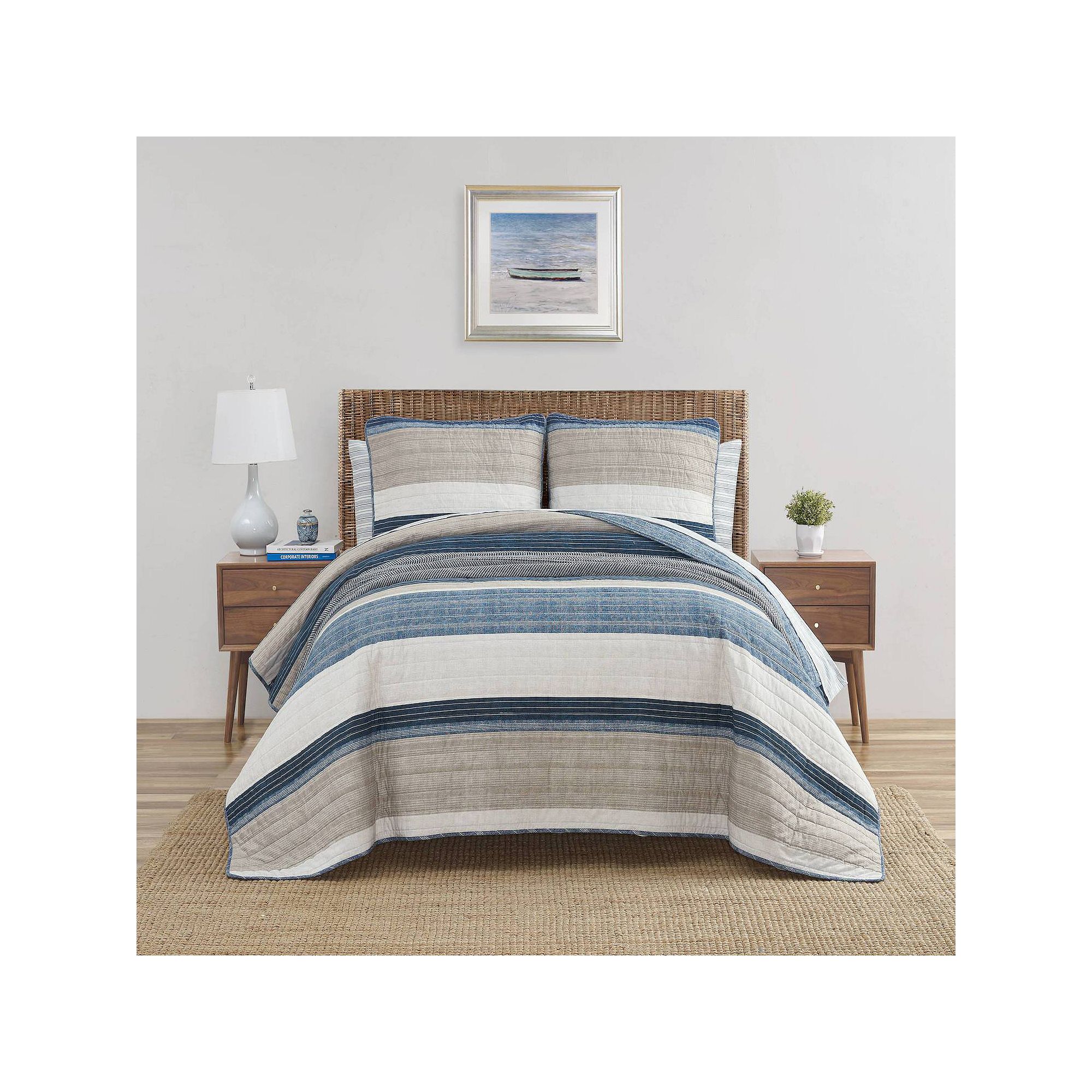 Nautica Ridgeport Beige Quilt Set, Ridgeport Dark Blue