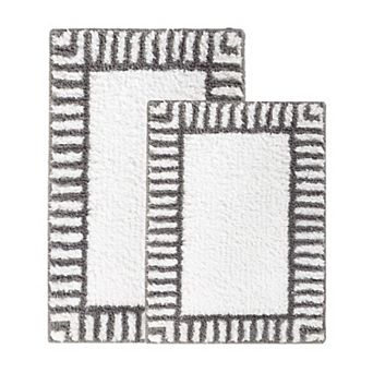 SUPERIOR 2 pc Inaya Striped Shag Non-Skid Bath Rug Set