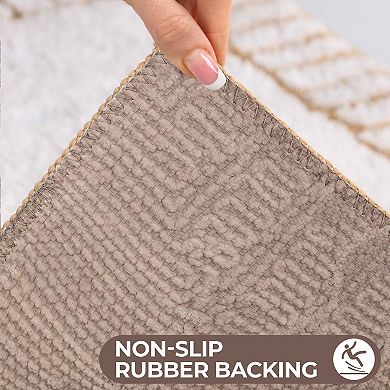 SUPERIOR Inaya 2-Piece Striped Shag Non-Skid Bath Rug Set