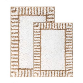 SUPERIOR Inaya 2 pc Striped Shag Non-Skid Bath Rug Set