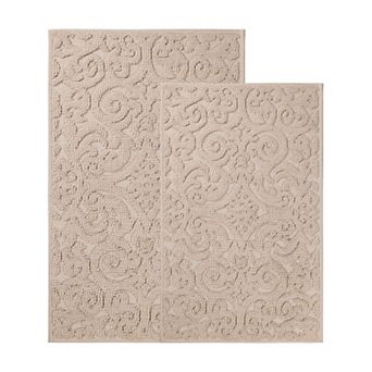 SUPERIOR Venere Floral Scroll Non-Skid 2 pc Bath Rug Set