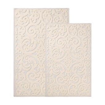 SUPERIOR Venere Floral Scroll Non-Skid 2 pc Bath Rug Set