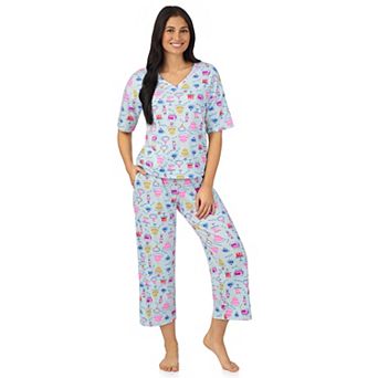 Women's Cuddl Duds® V-Neck Short Sleeve Pajama Top & Capri Pajama Pants Set