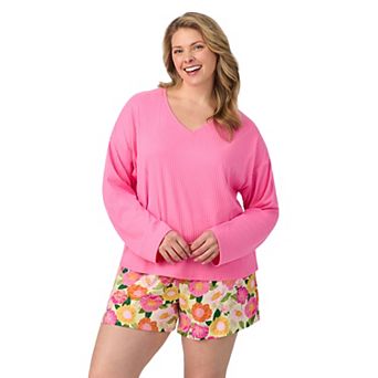 Plus Size Cuddl Duds® V-Neck Long Sleeve Pajama Top & Pajama Boxer Shorts Set