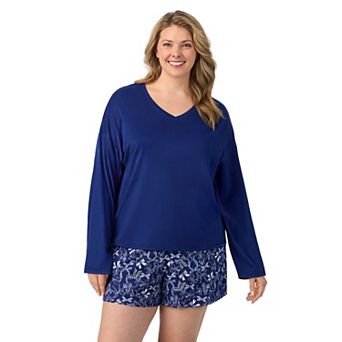 Plus Size Cuddl Duds® V-Neck Long Sleeve Pajama Top & Pajama Boxer Shorts Set