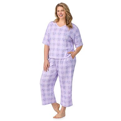 Plus Size Cuddl Duds® V-Neck Short Sleeve Pajama Top & Capri Pajama Pants Set