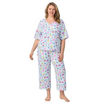 Plus Size Cuddl Duds® V-Neck Short Sleeve Pajama Top & Capri Pajama Pants Set