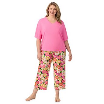 Plus Size Cuddl Duds® V-Neck Short Sleeve Pajama Top & Capri Pajama Pants Set