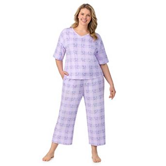 Plus Size Cuddl Duds® V-Neck Short Sleeve Pajama Top & Capri Pajama Pants Set