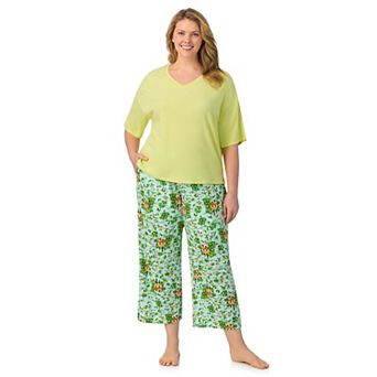 Plus Size Cuddl Duds® V-Neck Short Sleeve Pajama Top & Capri Pajama Pants Set