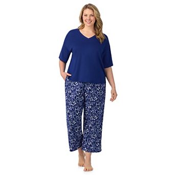 Plus Size Cuddl Duds® V-Neck Short Sleeve Pajama Top & Capri Pajama Pants Set