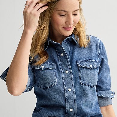 Women's Sonoma Goods For Life® Button Front Long Sleeve Denim Shirt