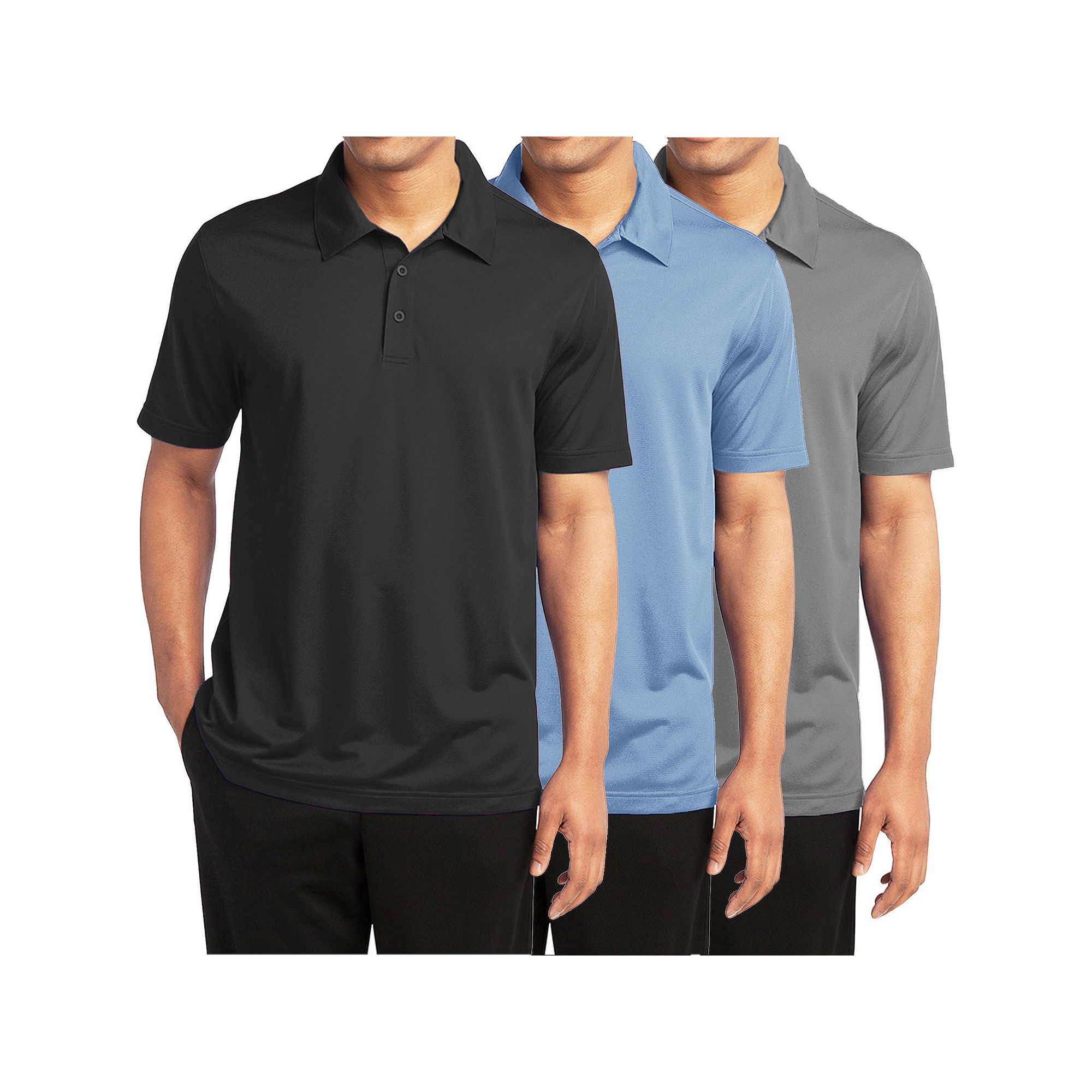 Mens Galaxy By Harvic 3-Pack Moisture-Wicking Polos, Size: Small, Black Li