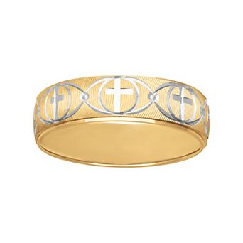 AXL 10k Gold & White Rhodium 6 mm Cross Men's Band