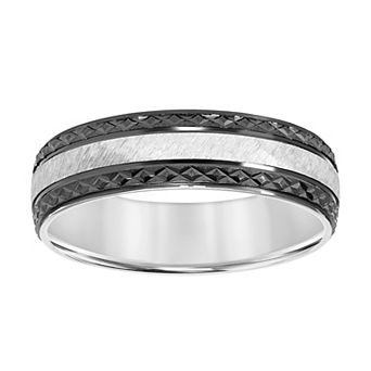 AXL Sterling Silver & Black Rhodium 6 mm Textured Men's Band