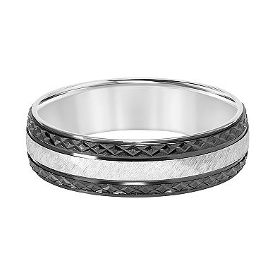 AXL Sterling Silver & Black Rhodium 6 mm Textured Men's Band