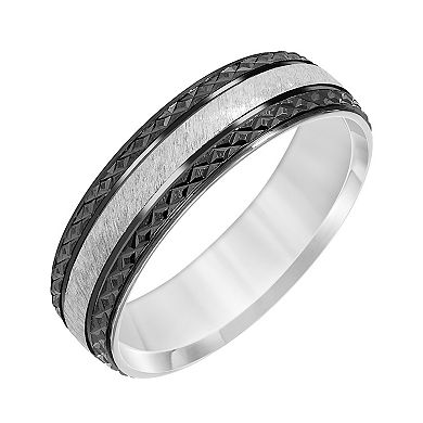 AXL Sterling Silver & Black Rhodium 6 mm Textured Men's Band
