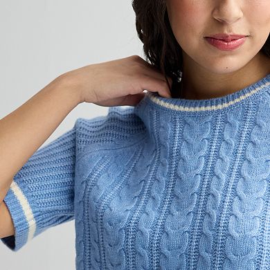 Juniors' Sugar Moon Short Sleeve Cable Knit Sweater