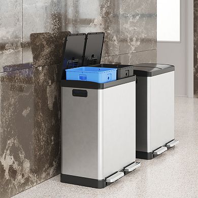 HLS Commercial 16-Gallon Fire Resistant Step Recycle Trash Can