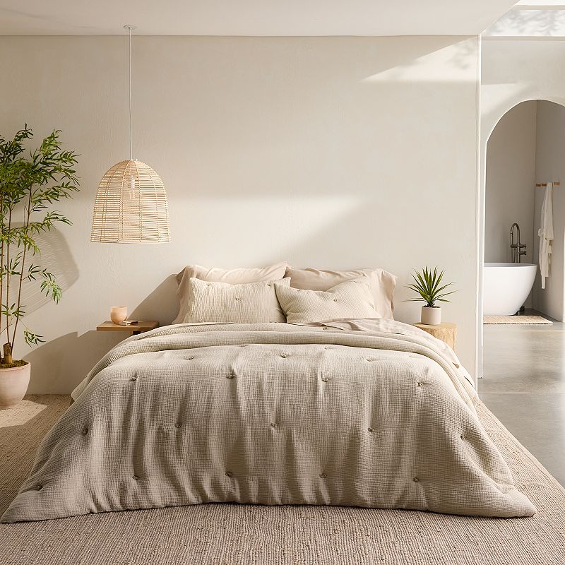 Miryana Crinkle Cotton Comforter Set, Ivory