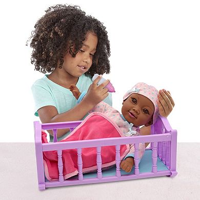 New Adventures Little Darlings: 12" Crib Time Fun Baby Doll & Accessories