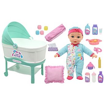 New Adventures Little Darlings: 12" Bassinet Baby Doll Set