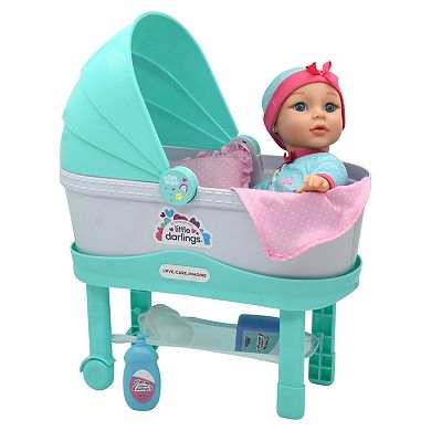 New Adventures Little Darlings: 12" Bassinet Baby Doll Set