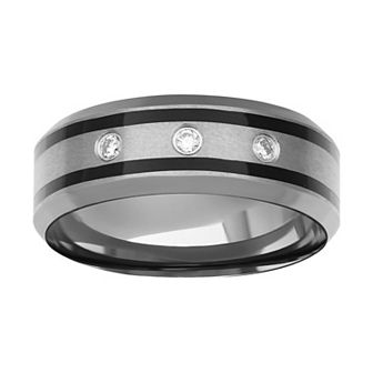 AXL 1/10 Carat T.W. Diamond Gray Tungsten Carbide & Black Stripe 8 mm Men's Comfort Fit Band