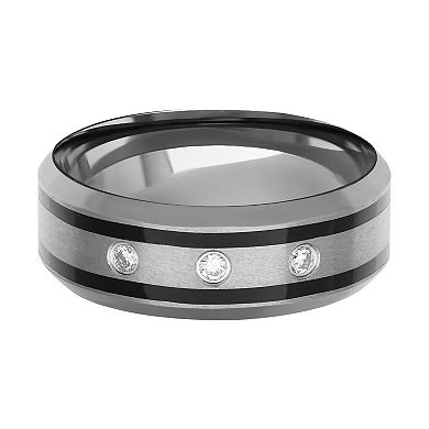 AXL 1/10 Carat T.W. Diamond Gray Tungsten Carbide & Black Stripe 8 mm Men's Comfort Fit Band