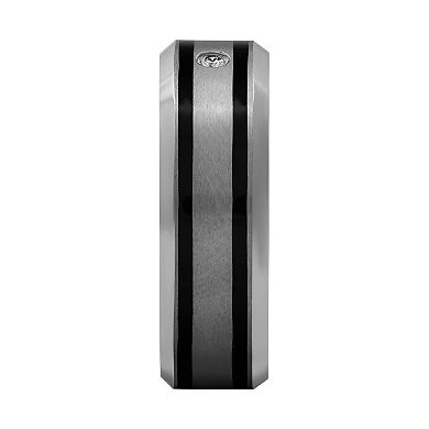 AXL 1/10 Carat T.W. Diamond Gray Tungsten Carbide & Black Stripe 8 mm Men's Comfort Fit Band