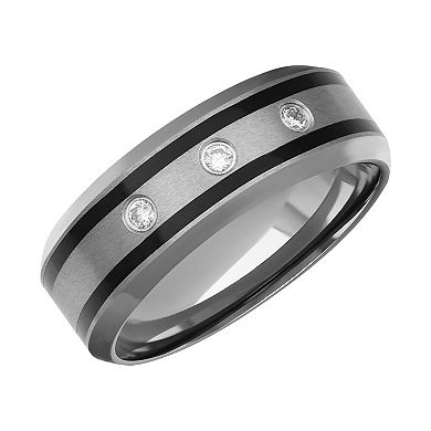 AXL 1/10 Carat T.W. Diamond Gray Tungsten Carbide & Black Stripe 8 mm Men's Comfort Fit Band