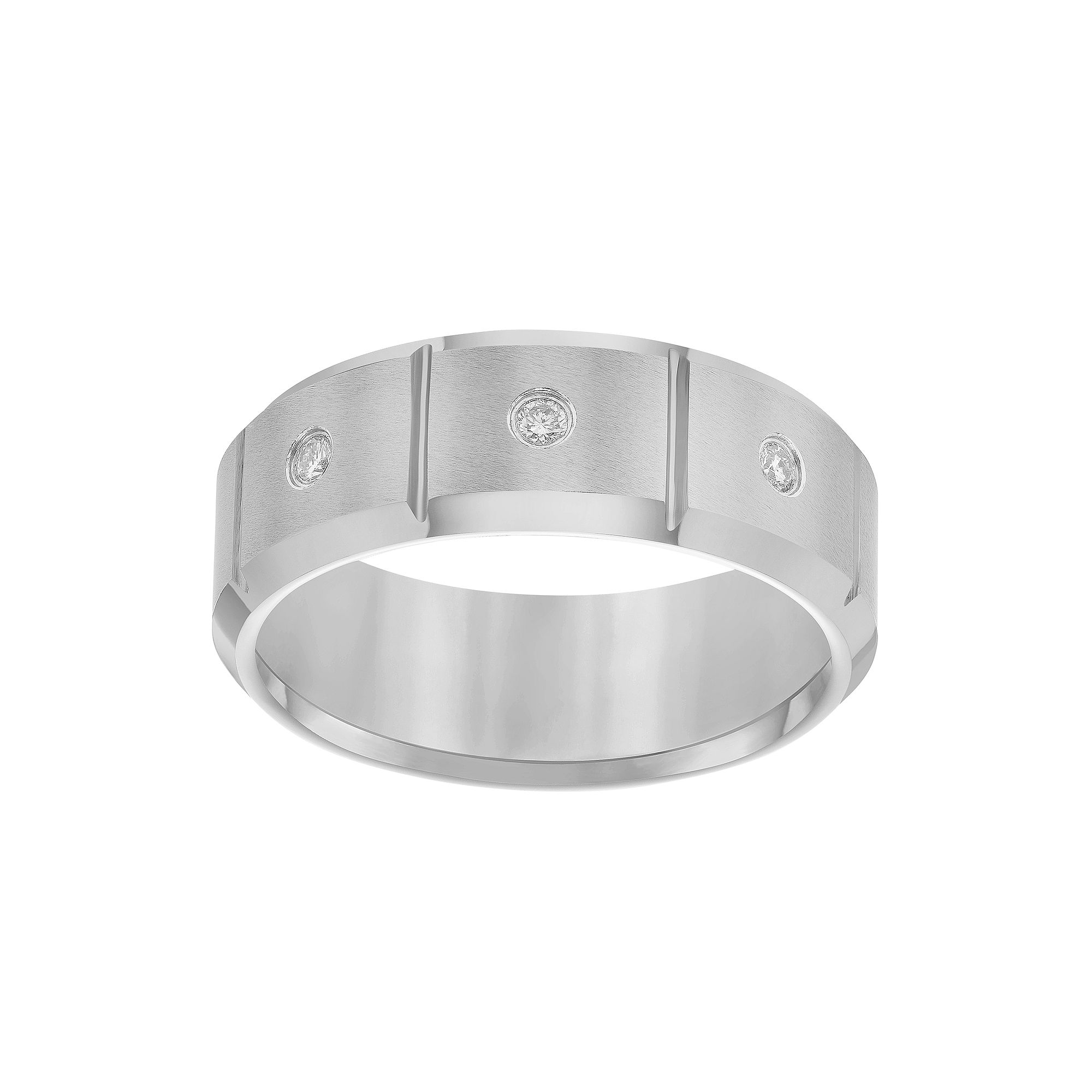 AXL 1/10 Carat T.W. Diamond Gray Tungsten Carbide 8 mm Comfort Fit Mens Ba