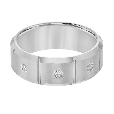 AXL 1/10 Carat T.W. Diamond Gray Tungsten Carbide 8 mm Comfort Fit Men's Band