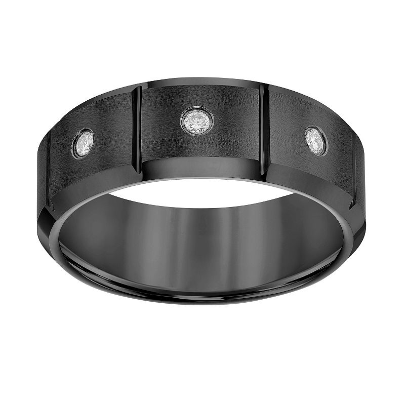 AXL 1/10 Carat T.W. Diamond Black Tungsten Carbide 8 mm Men's Comfort Fit Band, Size: 9