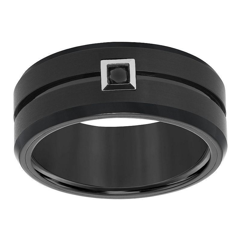 AXL 1/10 Carat T.W. Black Diamond Black Tungsten Carbide 9 mm Comfort Fit Men's Band, Size: 12