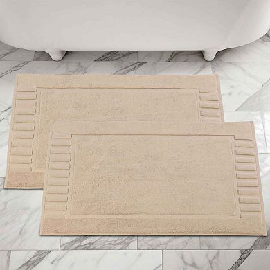 SUPERIOR 2 Pc Eco-Friendly Cotton Textured Stripes Bath Mat Set
