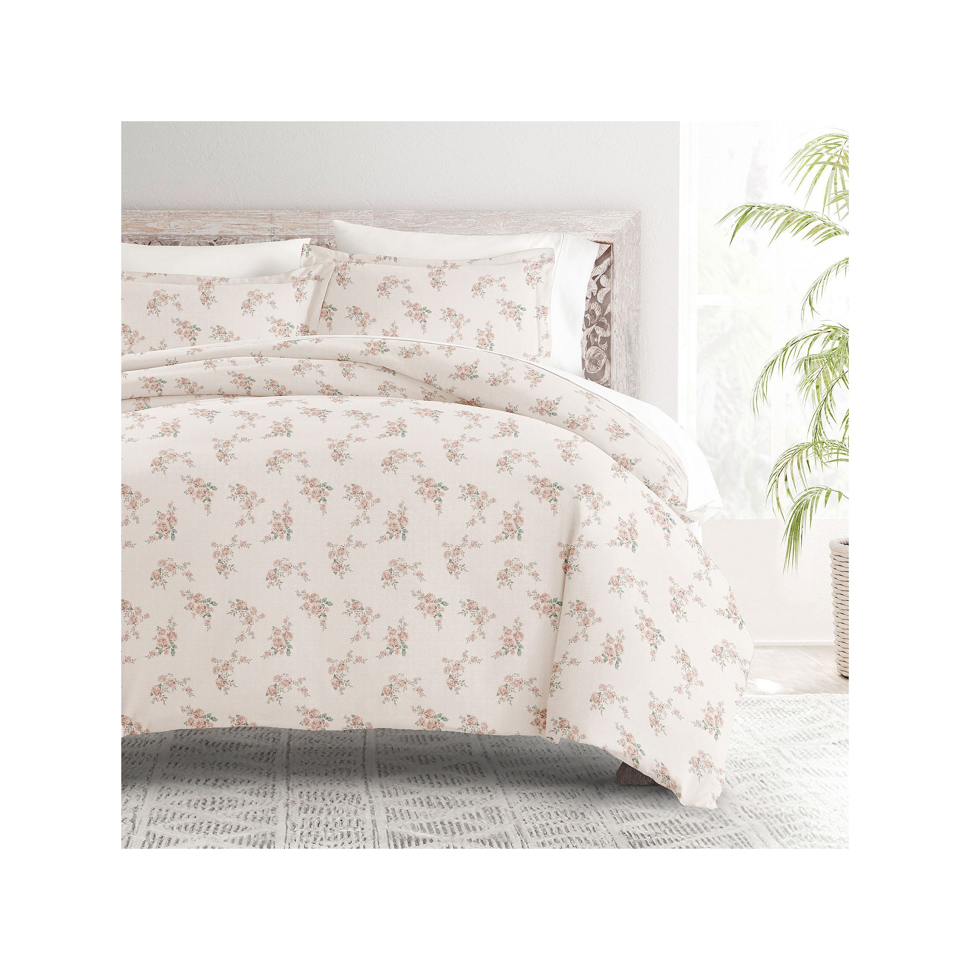 Home Collection Ultra Soft Patterned Duvet Cover Set, Pink Rose