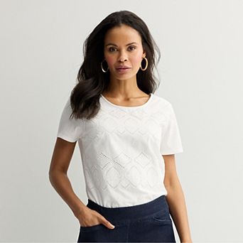 Women's Croft & Barrow® Knit Tee With Eyelet Overlay