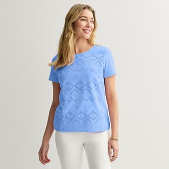 Women's Croft & Barrow® Knit Tee With Eyelet Overlay
