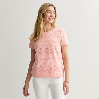 Women's Croft & Barrow® Knit Tee With Eyelet Overlay